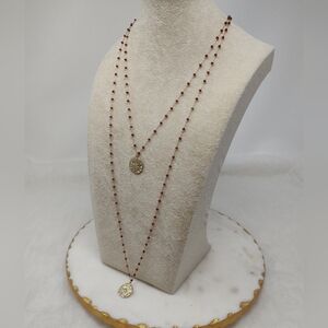 Altar'd State Gold and Red Delicate Bead And Chain Layered Necklace